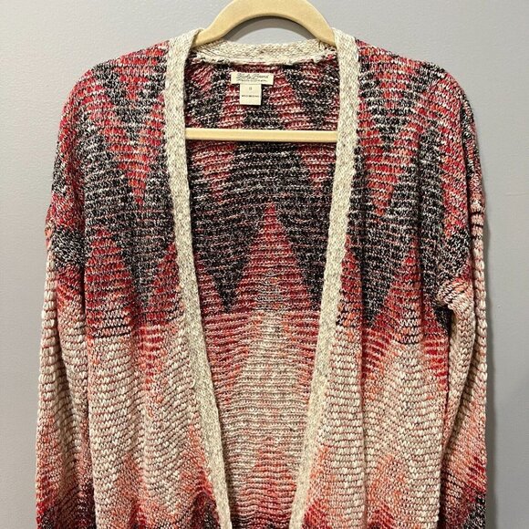 Lucky Brand Womens Brown Open Tribal Cardigan Sweater Small Fringe Long Sleeve - Picture 5 of 13